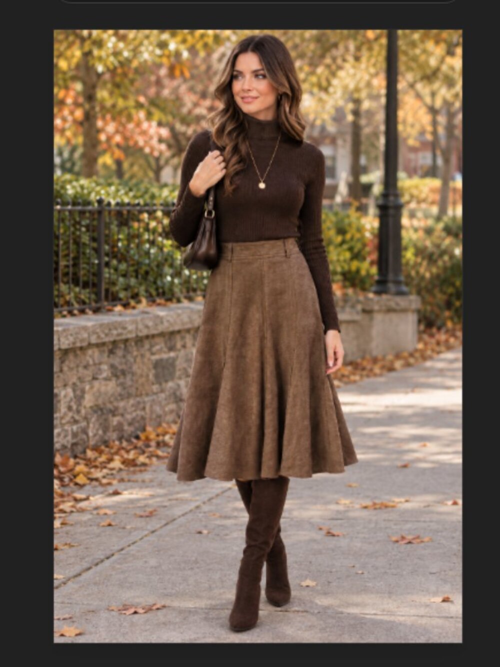 Teenflo Faux Suede Skirt Taupe Brown Flared A-Line Flowy Work Office Sz 36 Small